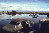 Abandoned automobiles in a pond near Ogden Utah - April  