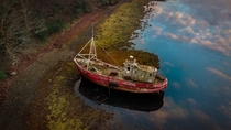 Abandoned boat in Donegal Ireland at sunset x 