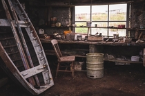 Abandoned boatbuilders workshop previously used by the Stewart family for hundreds of years- Isle of Grimsay Outer Hebrides Scotland