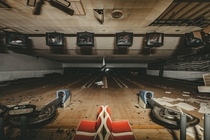 Abandoned bowling alley slowly being torn up