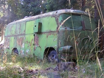 Abandoned bus in Bulgarian forest 