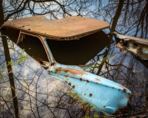 Abandoned car partially submerged in water I stubbed across in my travels at a nature park  