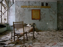 Abandoned classroom in Pripyat Chernobyl Exclusion Zone 