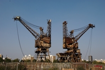 Abandoned coal cranes at Londons Battersea Power Station 