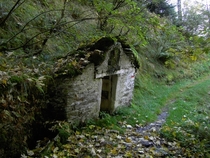 Abandoned hut for cheese makingseasoning Monteviasconorthern italy 