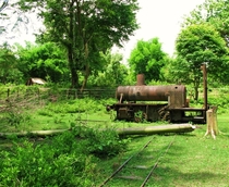 Abandoned old French railroad locomotive I cycled past in Laos OC 