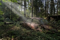 Abandoned Panhard car in the woods in France wwwobsidianurbexphotographycom 
