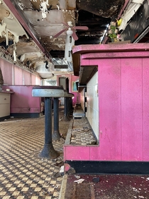 Abandoned pink themed Diner in the middle of nowhere