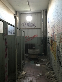 Abandoned Presolite factory bathroom