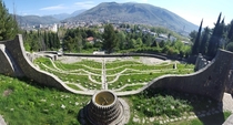 Abandoned s era modernist-style WWII cemetery in the ethnically divided city of Mostar Bosnia 