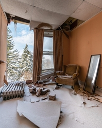 Abandoned school in the winter