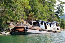 Abandoned Sunken Tugboat Sunshine Coast British Columbia Canada 