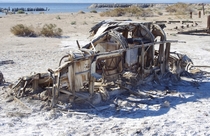 Abandoned trailer at Bombay Beach Salton Sea CA 