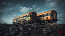 Abandoned train carriages in Ireland
