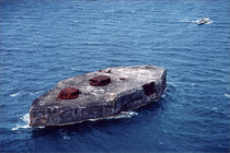 Abandoned US Military Fort Drum Island Battleship Surrendered in  and Recaptured when the Americans returned to the Philippines  gals of oil was pumped into the vent afterwards explosives were dumped resulting in an explosion killing  Japanese soldiers  P