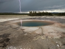 Accidental capture of lightning in Opal Sprint Midway Geyser Basin Yellowstone NP 