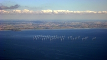 Aerial photo of the Lillgrund offshore wind farm in Sweden 