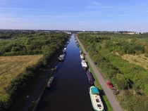 Aerial view of a boating canal in Wakefield 