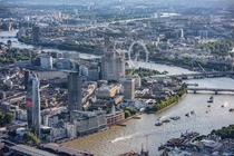 Aerial view of London and the Thames facing southwest