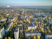 Aerial view of Pripyat evacuated and abandoned after Chernobyl disaster