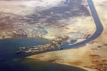 Aerial view of the southern entrance to the Suez Canal - 