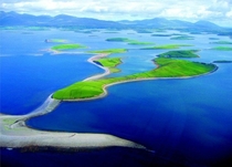 Aerial view over clew bay in county Mayo Ireland 
