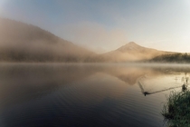 After watching the Perseids all night I caught this gorgeous foggy sunrise on Trillium Lake OR 
