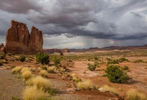 Afternoon storm rolling through Arches National Park 