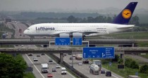 Airbus A crossing the Autobahn A  at Leipzig 