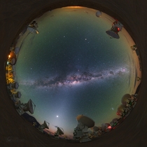 All-skyscape of the Milky way taken  meters above sea level from the Chajnantor Plateau in the Chilean Andes 