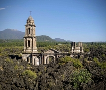 All thats left of San Juan Parangaricutiro Church after the eruption of Parcutin 