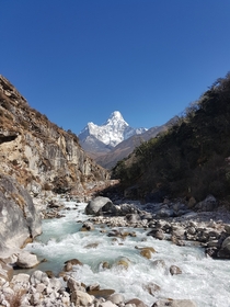 Ama Dablam towers above the river  OC