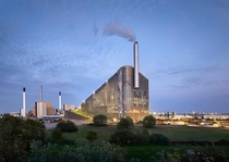 Amager Bakke is a waste-to-energy power station in Copenhagen covered by a dry ski slope and a climbing wall