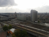 Amsterdam Centraal Station seen from the rooftop of the Port Authority building 