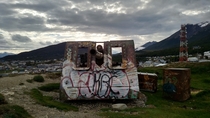 An abandoned  artillery piece in the southernmost city in the world 