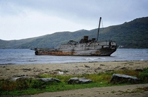 An abandoned boat between Russia China and North Korea 