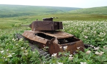 An abandoned Japanese tank Chi-Ha that has been there since WWII 
