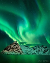 An epic night of aurora borealis in Lofoten Norway 