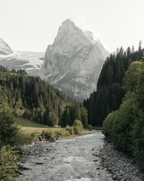 An iconic view wandering the the hills in the Bernese Oberland region Switzerland 