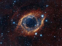 An Unusual View of The Helix Nebula aka The Eye of God Captured by ESOs Visible and Infrared Survey Telescope for Astronomy VISTA 