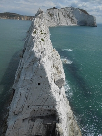 An unusual view of The Needles Isle of Wight UK Taken from the lighthouse at the end looking towards the island 