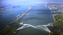 Annual testing of the Maeslantkering storm surge barrier outside Rotterdam the Netherlands 