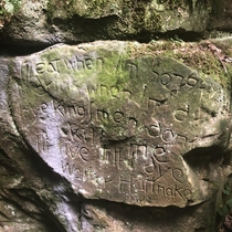 Another snap from the mysterious abandoned tunnels I found in the woods This engraving is at the entrance perhaps old graffiti Have looked into the inscription and will leave a video link with more info below if you havent checked it out yet and would lik