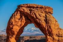 Arches National Park Utah - La Sal Mts Through Delicate Arch - 
