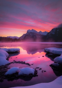 Around these parts if your going to wake up to watch the sunrise this is the place to do it Vermillion Lakes Banff National Park 