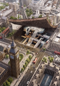 Artists rendering of London Underground beneath Big Ben 