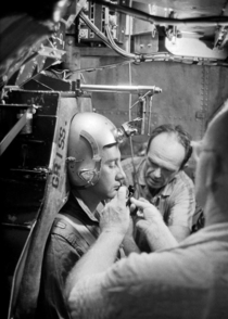 Astronaut Virgil Gus Grissom in a centrifuge training machine Johnsville Pennsylvania 