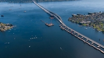At  feet-long or roughly  meters and  feet wide or  meters the Evergreen Point Floating Bridge is the longest floating bridge in the world