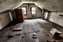 Attic bedroom of an abandoned house near Lake Simcoe in Ontario