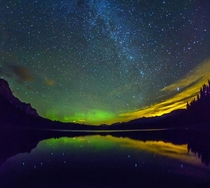 Aurora and Milky Way at Wedge Pond Kananaskis Canada 